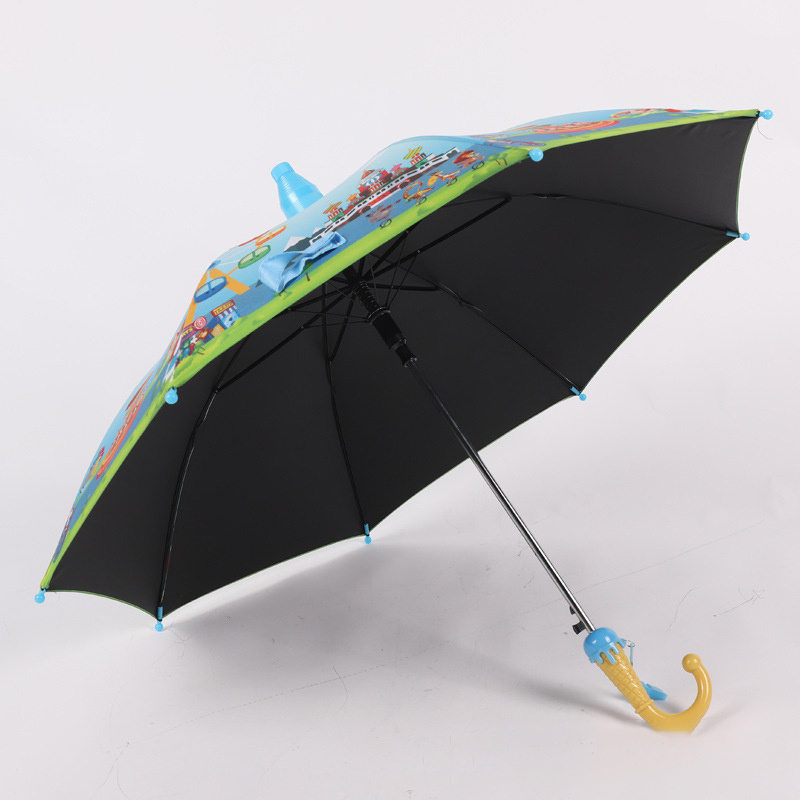 DD1433  Cartoon Printing Animal Rain Sun Umbrella Straight Stick Black UV Students Kids Toddler Umbrella