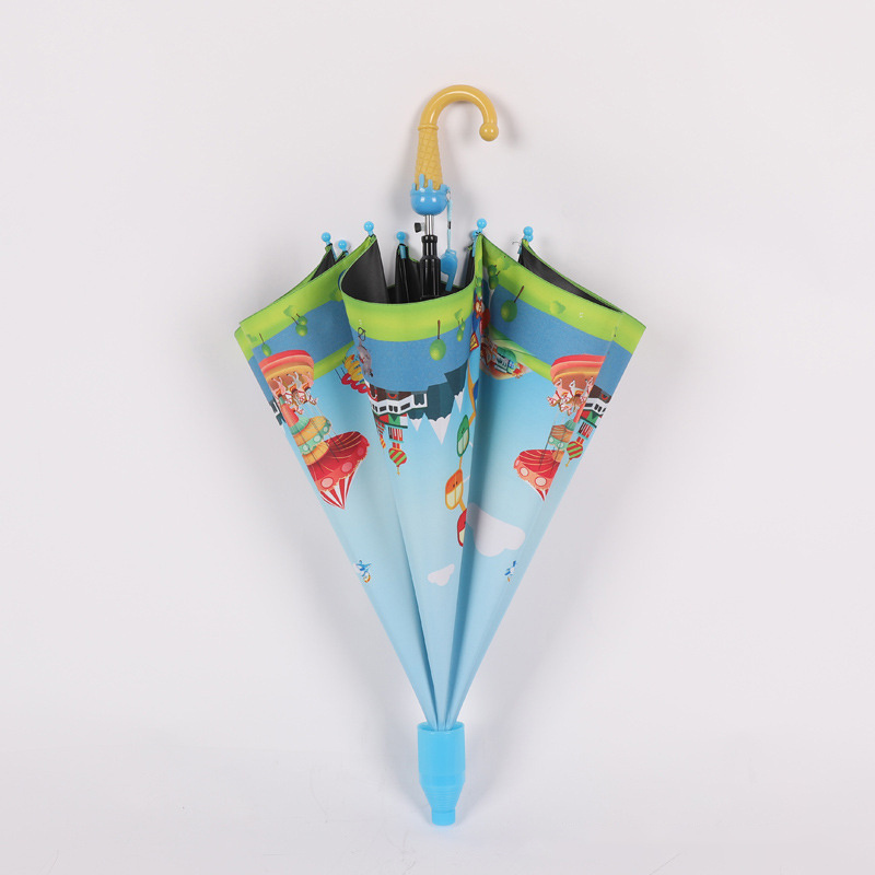 DD1433  Cartoon Printing Animal Rain Sun Umbrella Straight Stick Black UV Students Kids Toddler Umbrella