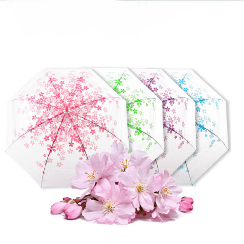 DD1769 Cute Flower Clear Transparent Bubble Umbrellas for Kids Girls Boys Dome Stick Parasol Windproof Cherry Blossoms Umbrella