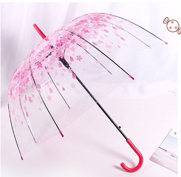 DD1769 Cute Flower Clear Transparent Bubble Umbrellas for Kids Girls Boys Dome Stick Parasol Windproof Cherry Blossoms Umbrella