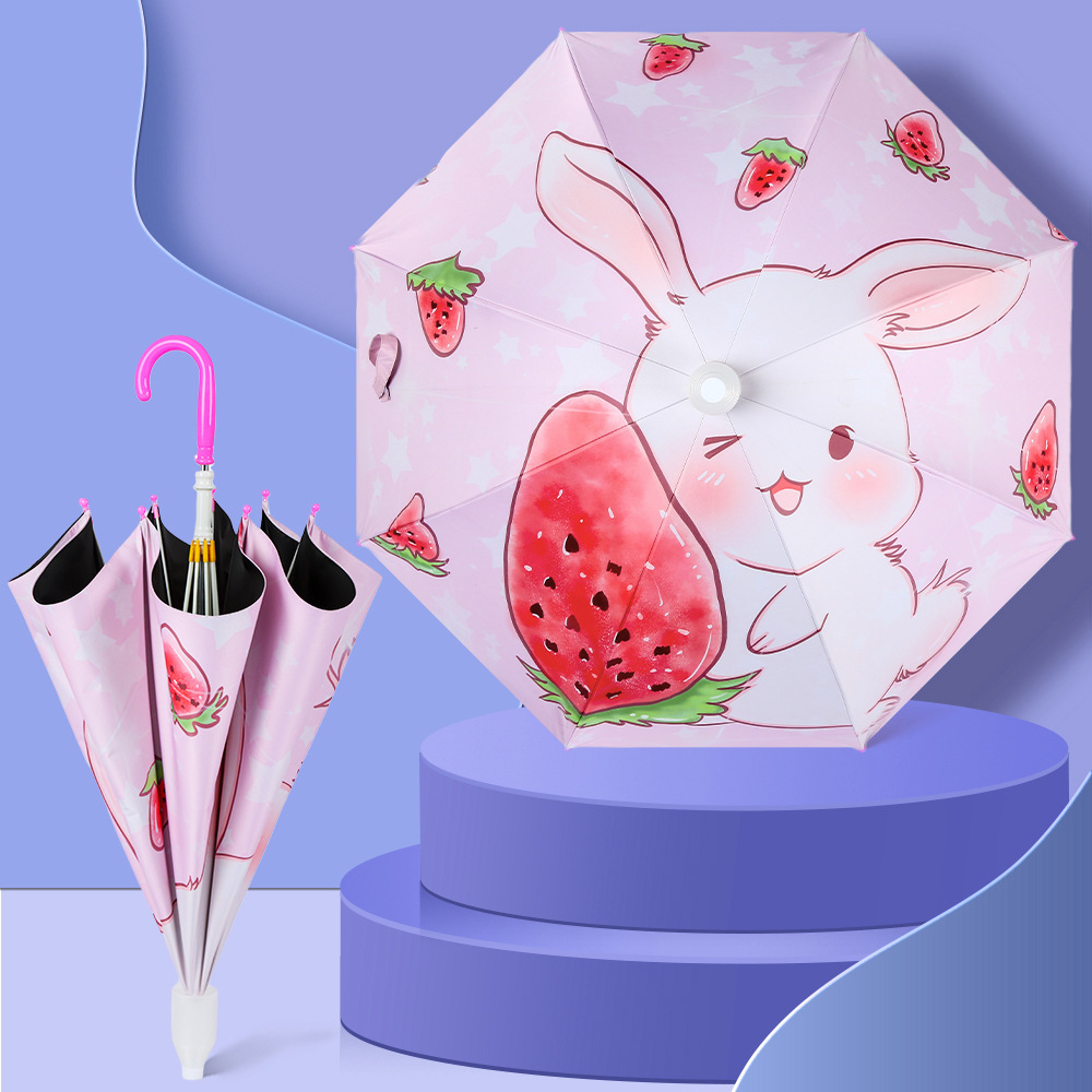 DD1439  Summer Black UV Rain Sun Umbrella With Waterproof Cover Printing Animal Students Kids Cartoon Toddler Umbrella