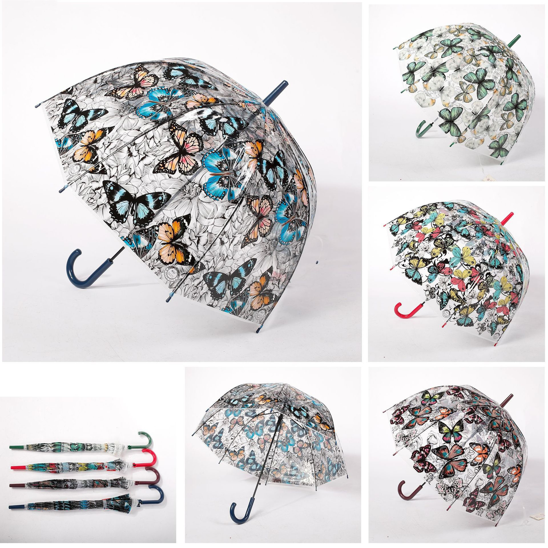 DD1594  Mexican Style Birdcage Clear Butterfly Umbrella Kids Straight Parasol Transparent PVC Kids Umbrellas