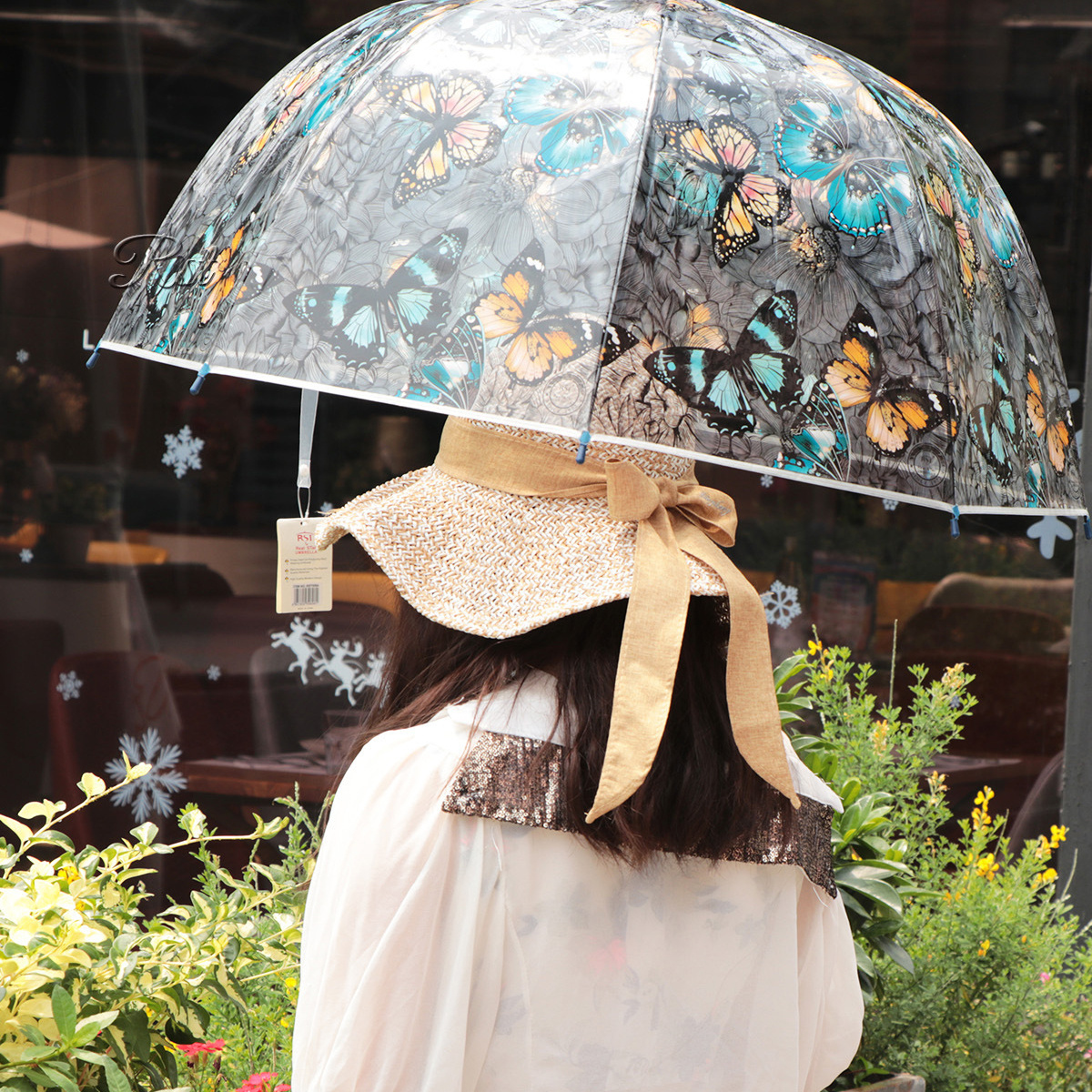 DD1594  Mexican Style Birdcage Clear Butterfly Umbrella Kids Straight Parasol Transparent PVC Kids Umbrellas