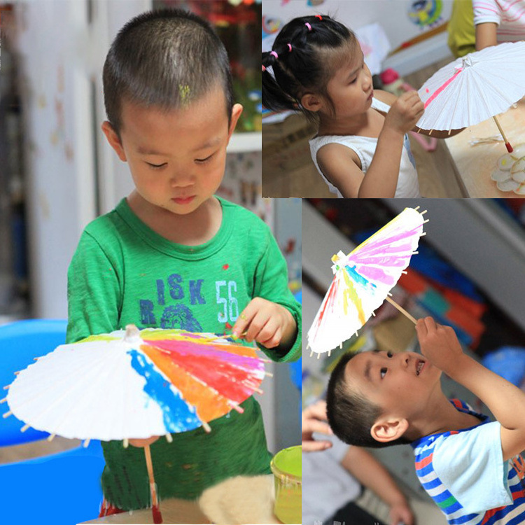 DD1600  Mini Kids DIY Painted White Paper Umbrellas Art Small Handmade Handwriting Drawing Blank Parasol Oilpaper Toy Umbrella