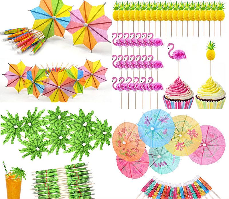 DD1609  Handmade Cocktail Drink Umbrella Picks Mini Cupcake Toppers Tropical Party Decorations Toothpicks Parasols