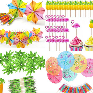 DD1609  Handmade Cocktail Drink Umbrella Picks Mini Cupcake Toppers Tropical Party Decorations Toothpicks Parasols