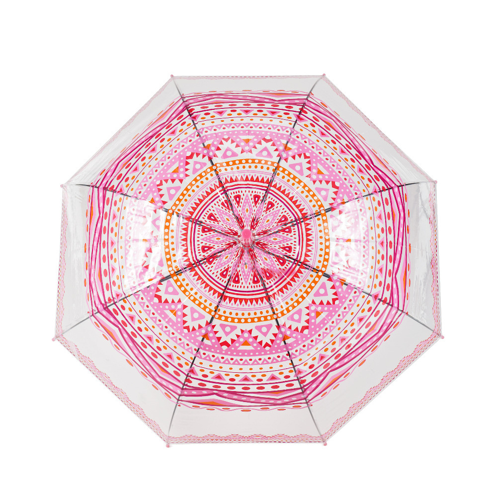 DD1768  Bohemian Style Kids Clear Dome Umbrella PVC Rain Stick Umbrellas Transparent Printing Indian Umbrella