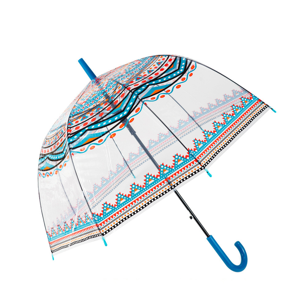 DD1768  Bohemian Style Kids Clear Dome Umbrella PVC Rain Stick Umbrellas Transparent Printing Indian Umbrella