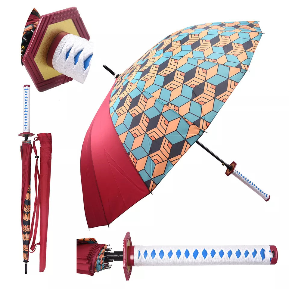 DD2117  Japanese Cartoon Long Handle Paraguas Samurai Sword Sun Golf Umbrella Automatic Windproof Rain Umbrella Katana Umbrellas