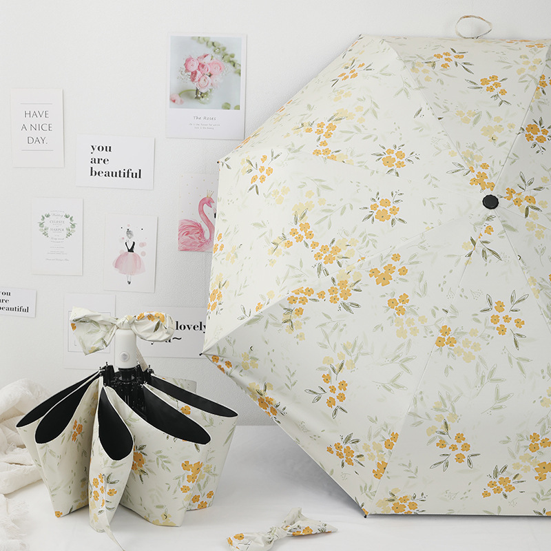 DD2221 Automatic / Manual Fold Sun Paraguas Sun Bowknot Print Flower Stick Rain Sun-proof UV Protect Umbrella For Rainy