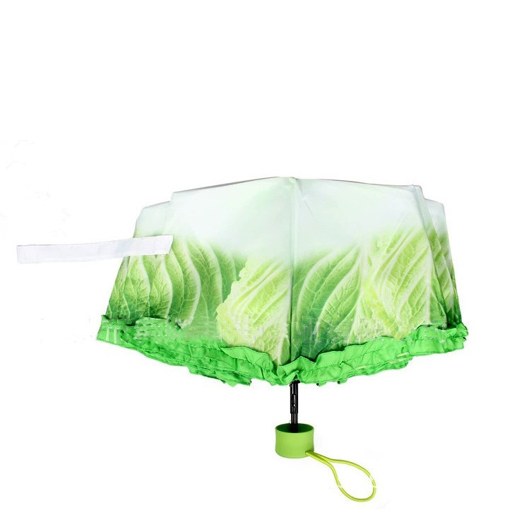 DD2676  Funny Cabbage Vegetable Rain Umbrellas Gifts for Girls Three Folding Sunny and Rainy Umbrellas Creative Cabbage Umbrella