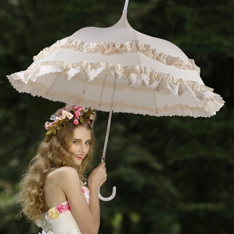 DD2679  Custom Vintage Princess Pagoda Parasol  Long Handle Wedding Celebration Marriage Umbrellas Lace Lolita Bride Umbrella