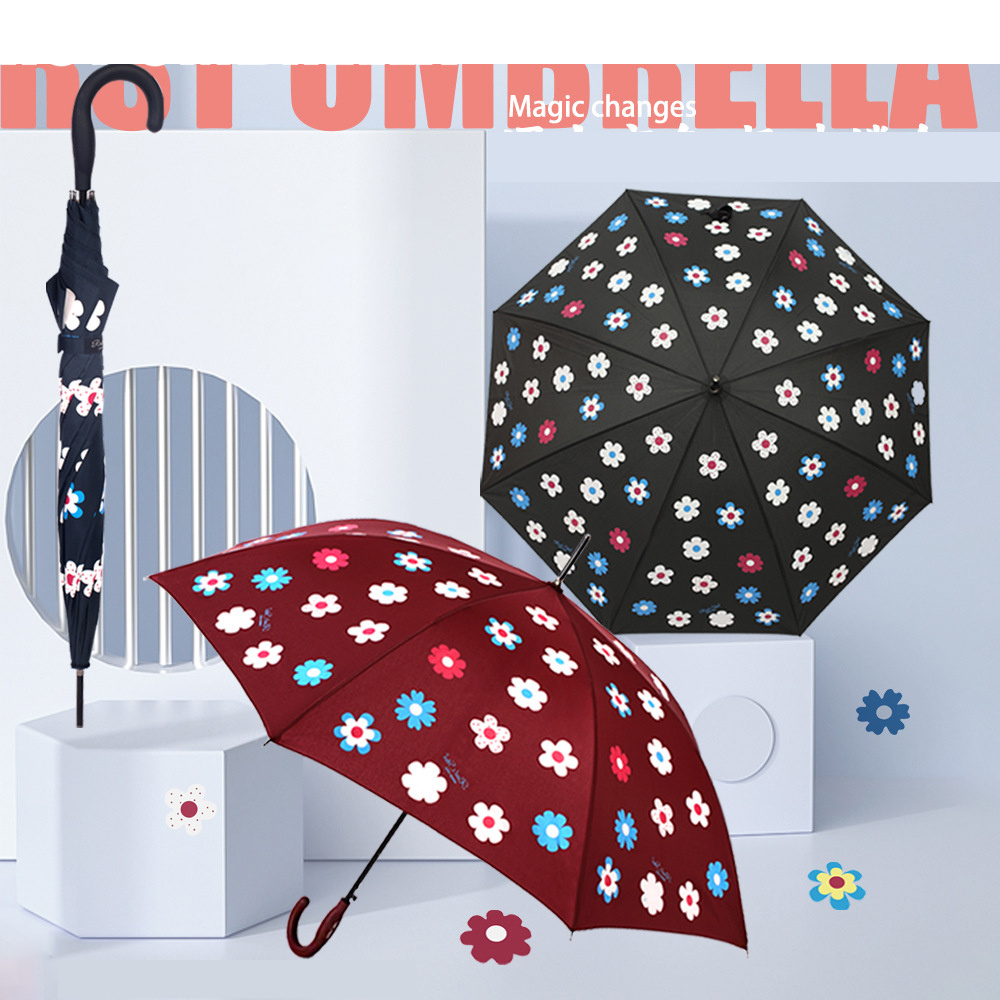 DD2709   Change Color With Water  Parasol Straight Cute Golf Umbrella Kids Flower Magic Umbrellas