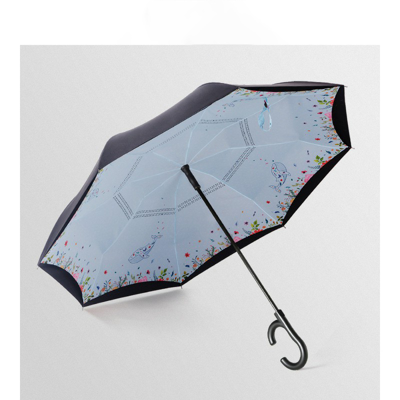 WXL510 C Handle Windproof Women Sun Rain Reverse Umbrella Long Handle Double Layer Inverted Anti UV Umbrella