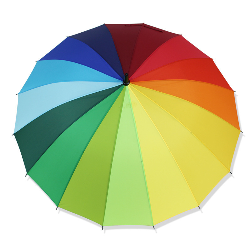 DD823 Custom Logo 16 Ribs Market Iridescent Umbrellas Automatic Straight Handle Rain Parasol Colorful Rainbow Golf Umbrella