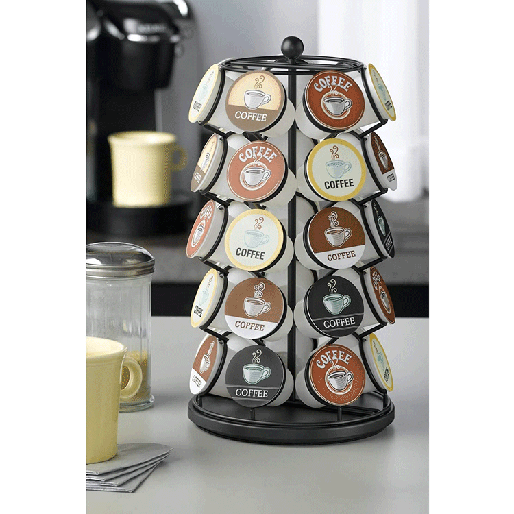 E109 35pcs Rack Compatible K Cups Spins 360 Degrees Rotatable Coffee Capsule Rack  Carousel Coffee Pod Storage Holder