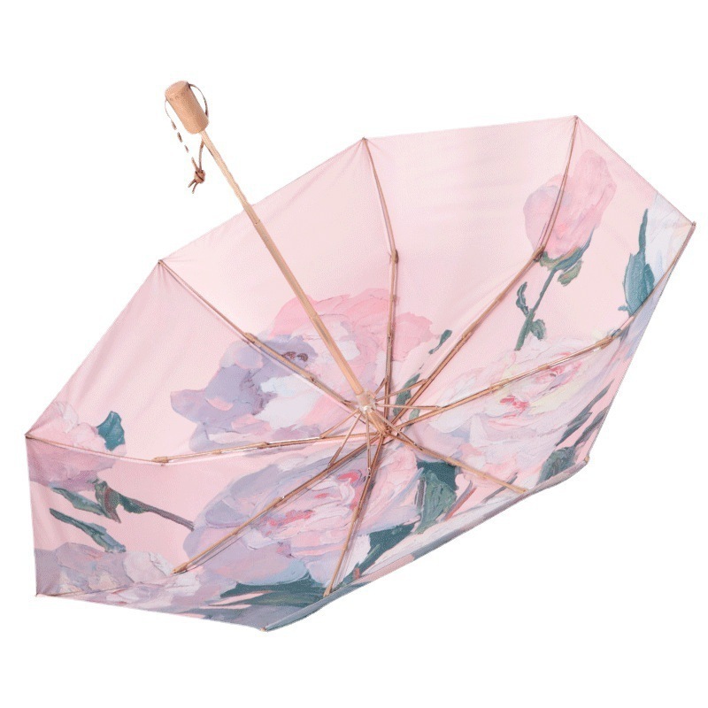 DD1229  Outside Inside Full Printed Flower Umbrellas Gift Black Coated UV Sun Rain Parasol Double Layer Printing Umbrella