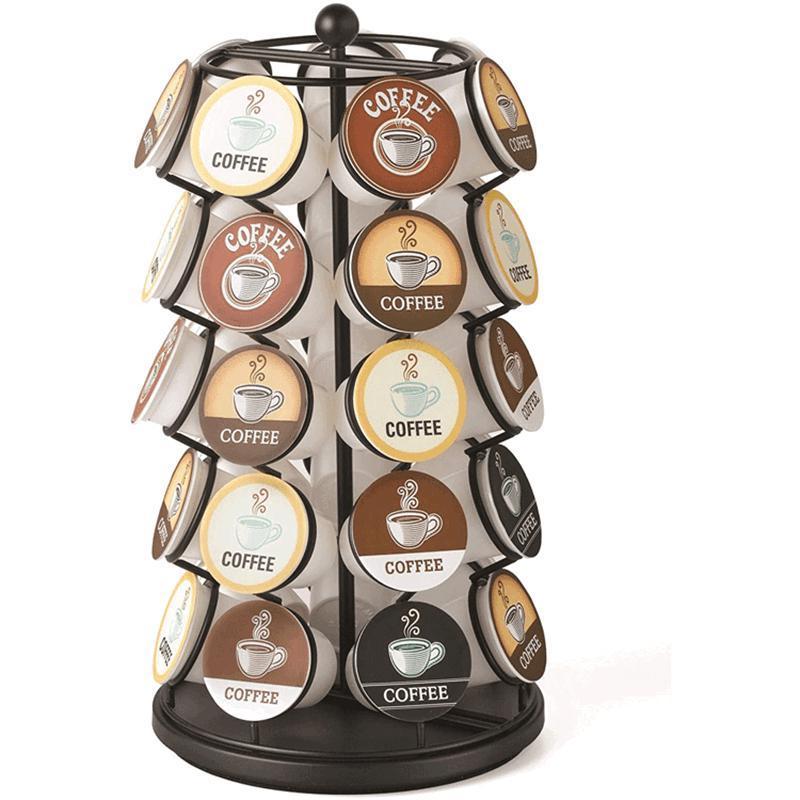 E109 35pcs Rack Compatible K Cups Spins 360 Degrees Rotatable Coffee Capsule Rack  Carousel Coffee Pod Storage Holder