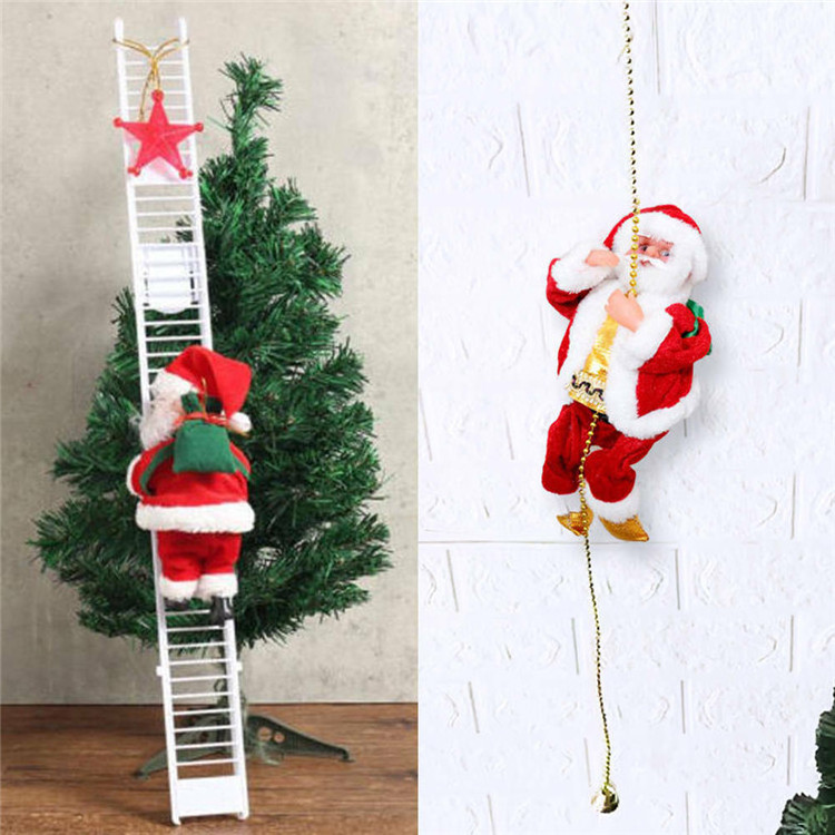 H41 Festival Party Xmas Decoration Music Doll Climb Bead Kids Gift Children Electric Christmas Toys Climbing Ladder Santa Claus