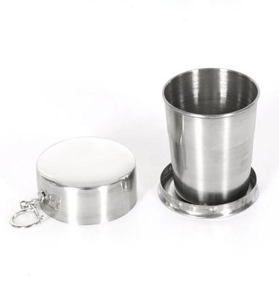 H311 Outdoor Travel Picnic Drinking Wine Cup With Keychain Folding Mug Portable Stainless Steel Collapsible Cup