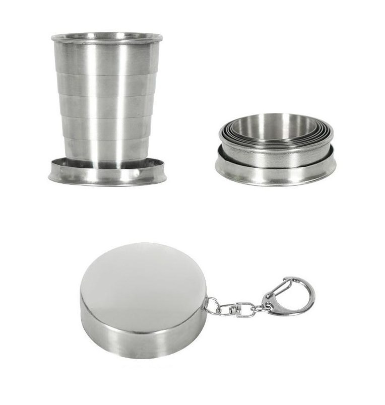 H311 Outdoor Travel Picnic Drinking Wine Cup With Keychain Folding Mug Portable Stainless Steel Collapsible Cup