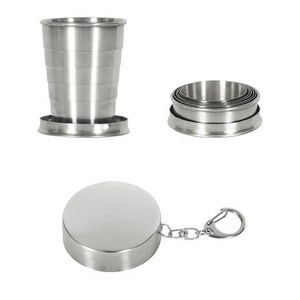 H311 Outdoor Travel Picnic Drinking Wine Cup With Keychain Folding Mug Portable Stainless Steel Collapsible Cup