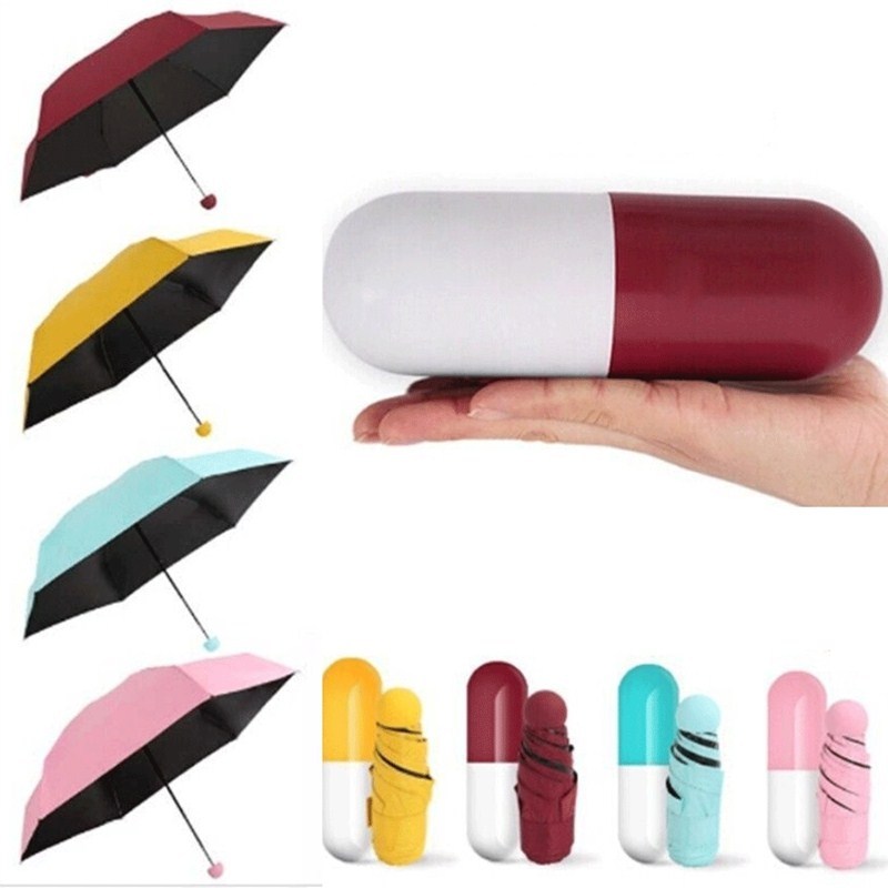 DD762  Mini 5 Fold Custom Logo Anti UV Pill Black Coated Umbrella Rain Pocket Foldable Umbrellas Manual Capsule Umbrella