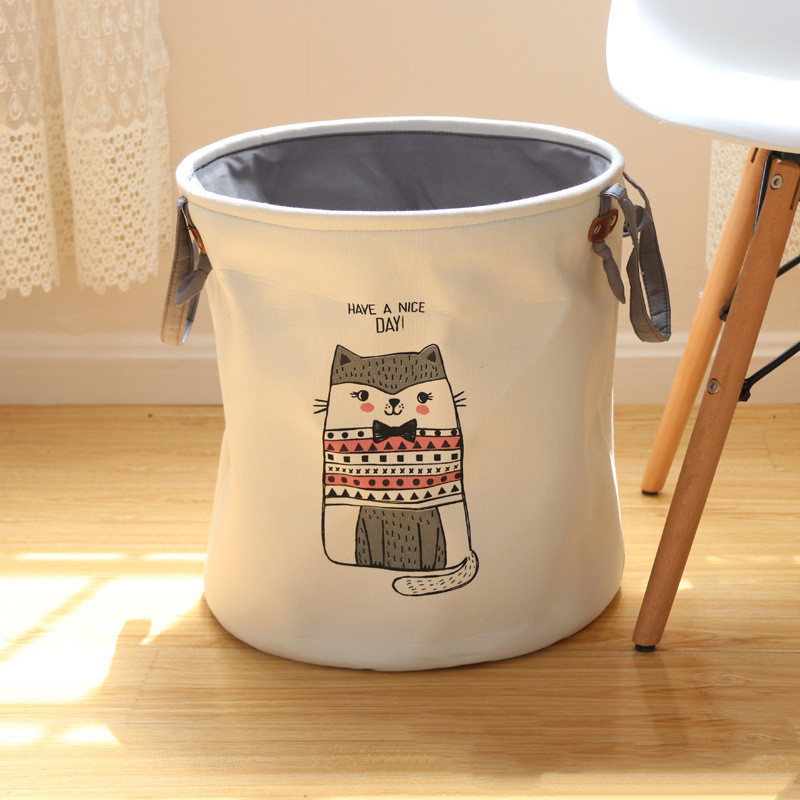 H538 Clothing Organizer Laundry Bag Kids Toys Storage Baskets Cartoon Pattern Printing Canvas Dirty Clothes Basket