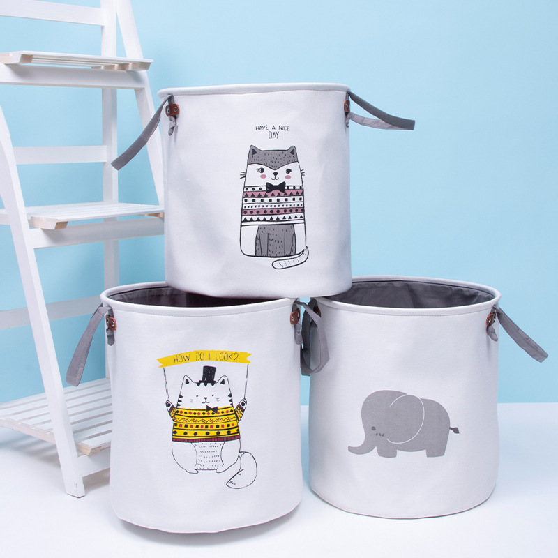 H538 Clothing Organizer Laundry Bag Kids Toys Storage Baskets Cartoon Pattern Printing Canvas Dirty Clothes Basket