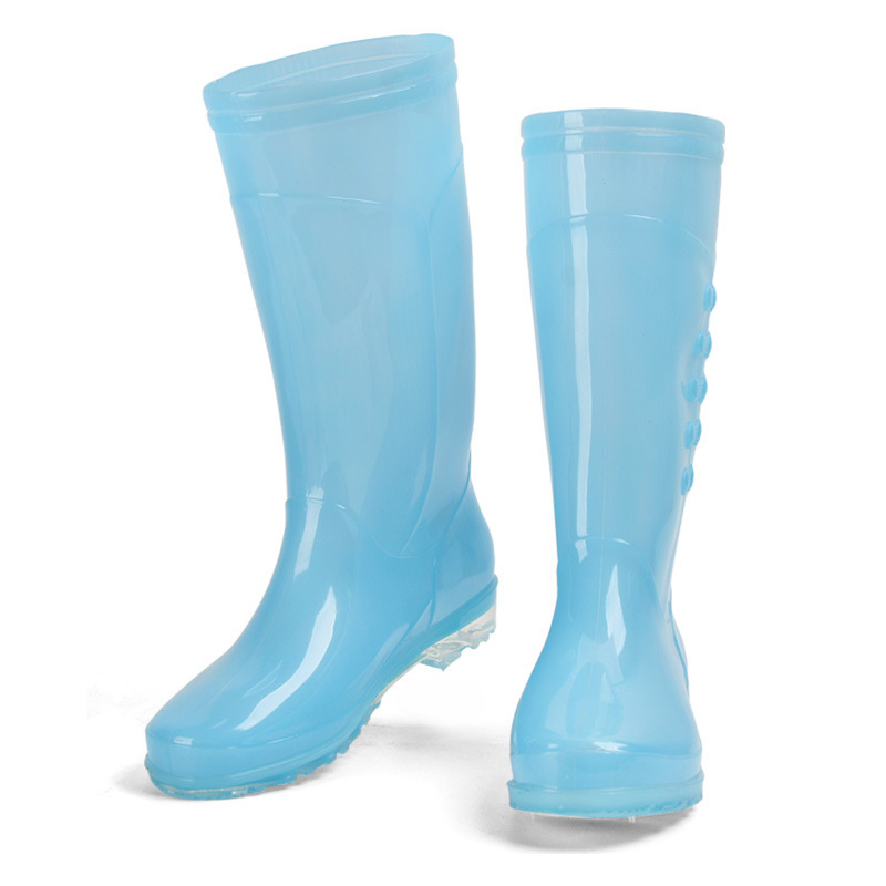 WXL481 Slip on Knee High Jelly Shoes Women PVC Waterproof Work Water Shoes Candy Color High Tube Rain Boots