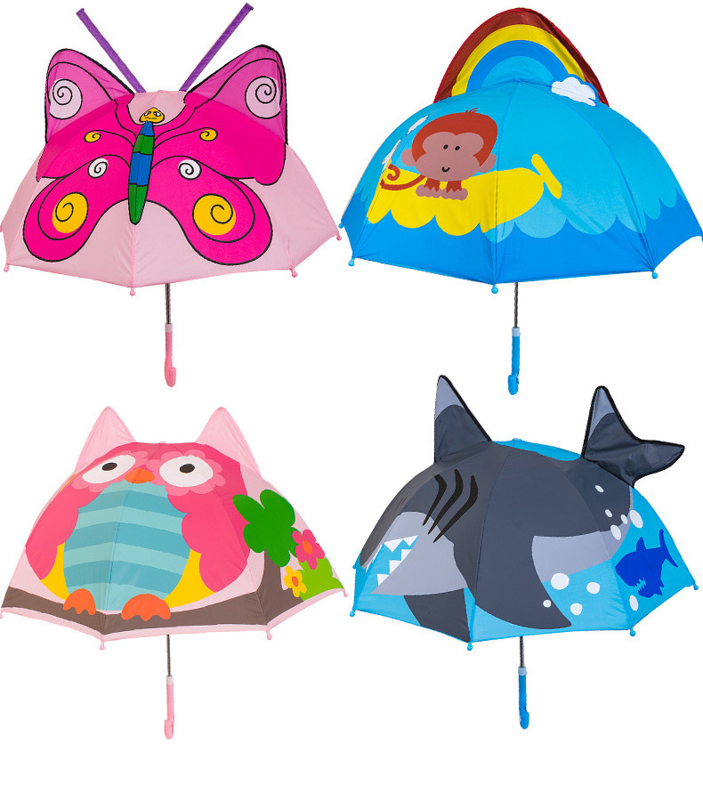 DD2728  Straight Umbrella For 2-6 Years Kids J Handle Paraplu Custom 3d Princess Animals Print Children Cartoon Umbrella