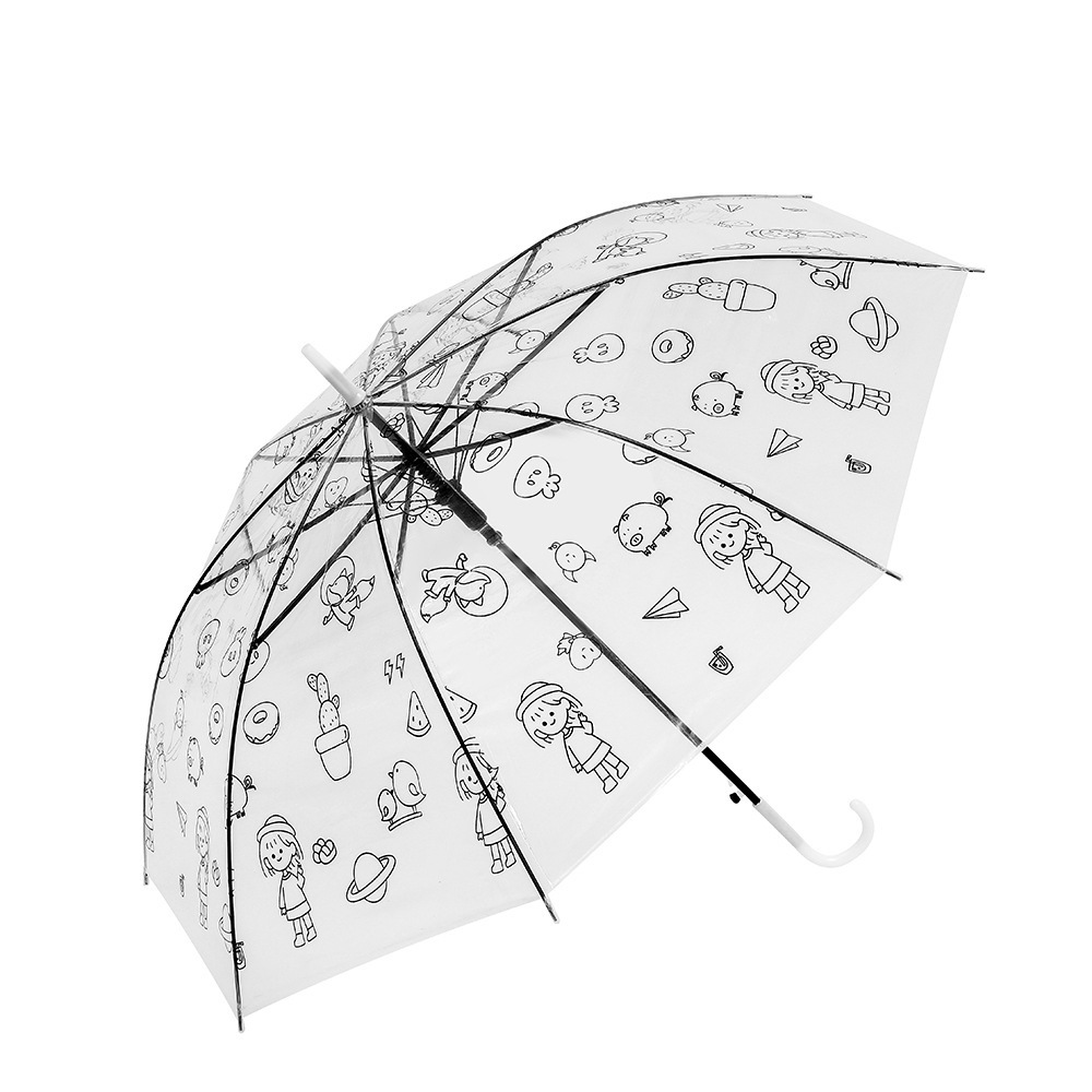 GG402 Japanese Creative Fun Transparent Umbrella Portable Straight Transparent Umbrella Hate Rainy Print Umbrellas