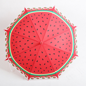 DD1454   Printing Watermelon Cartoon Rain Gear Umbrella For Kids Long Straight Umbrella Rainy Fruits Umbrellas