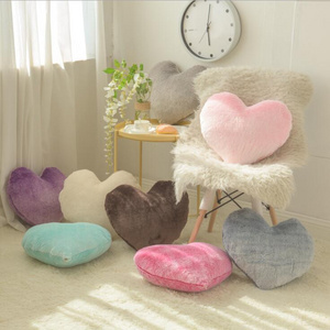 O239  Rabbit Plush Fluffy Soft Throw 45*45cm Cushion Sofa Car Decor INS Home Bolster Solid Color Heart Shaped Pillow