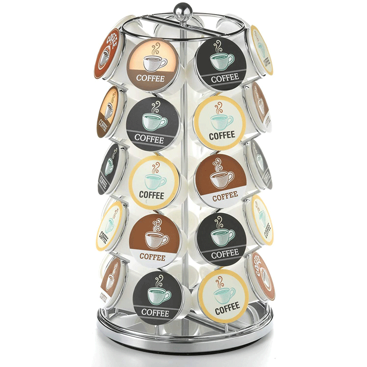 E109 35pcs Rack Compatible K Cups Spins 360 Degrees Rotatable Coffee Capsule Rack  Carousel Coffee Pod Storage Holder