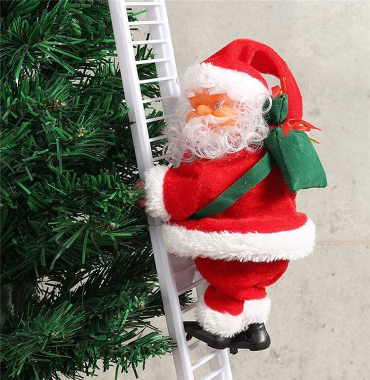 H41 Festival Party Xmas Decoration Music Doll Climb Bead Kids Gift Children Electric Christmas Toys Climbing Ladder Santa Claus