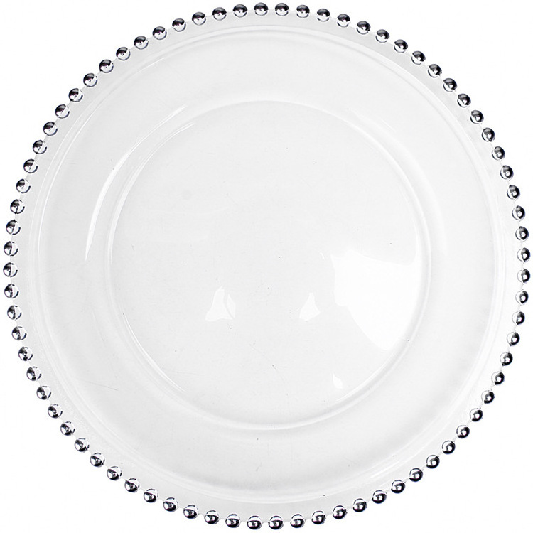 K9 Clear Glass  21CM Dinner Plate With Beaded Rim Glass Dessert Plates