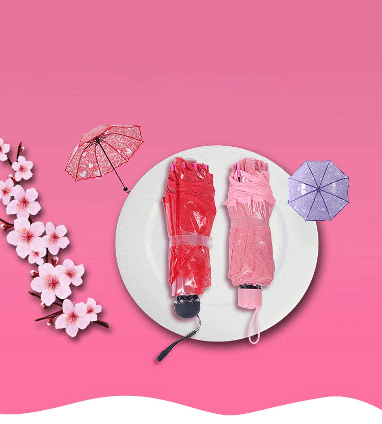 DD1268  Thick Environmental Wedding Love Fold POE Transparent Umbrellas Clear Umbrella Heart Lace Umbrella