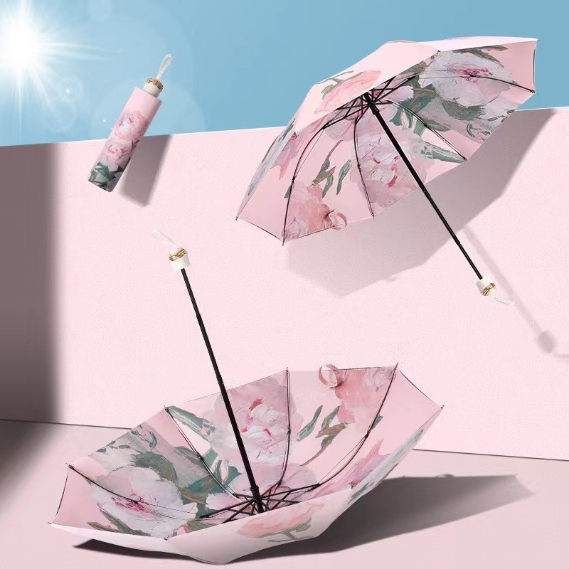 DD1229  Outside Inside Full Printed Flower Umbrellas Gift Black Coated UV Sun Rain Parasol Double Layer Printing Umbrella