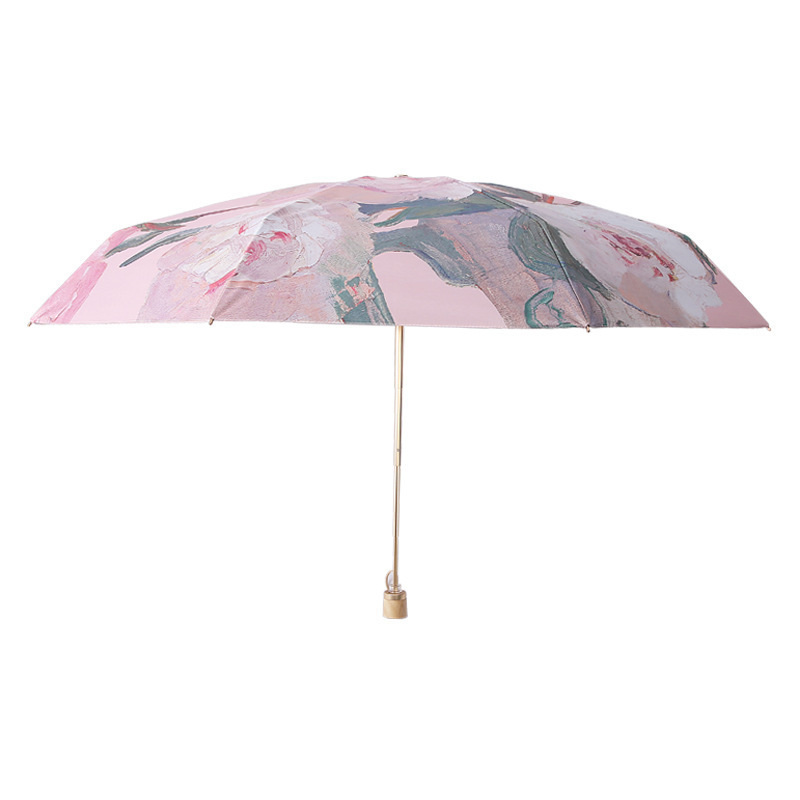 DD1213  High-end Painting Umbrellas Women Gift UV Sun Rain Parasol 3 Folding Double Sided Printing Flower Umbrella