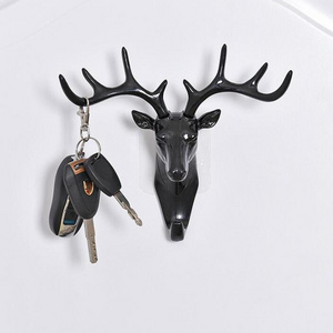 K97  Deer Head Wall hook Self Home Decoration Adhesive Clothing Door Hanger Bag Keys Sticky Holder hooks