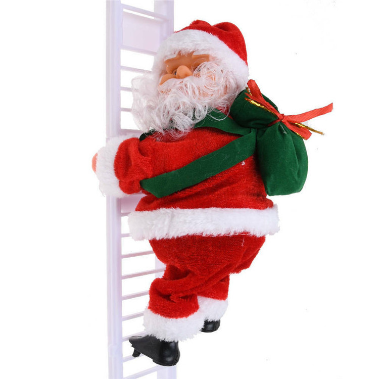 H41 Festival Party Xmas Decoration Music Doll Climb Bead Kids Gift Children Electric Christmas Toys Climbing Ladder Santa Claus