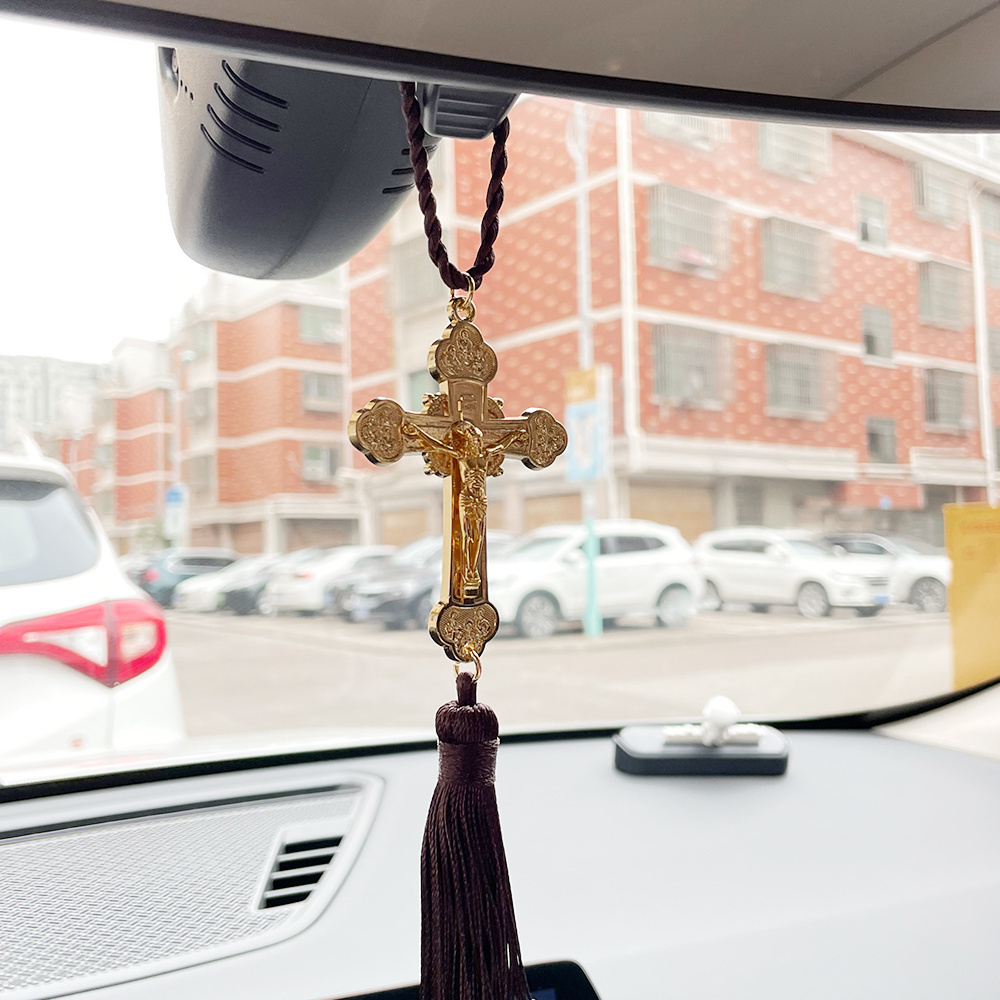 Wholesale Religious Orthodox Alloy Jesus Statue Cross Antique Gold Plated Cross Religion Gift for Car