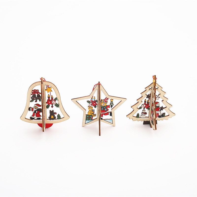 Wholesale Wooden Christmas Decorations 3d Wooden Christmas Tree Decorations Hanging Ornaments