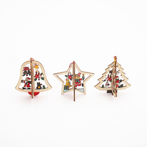 Wholesale Wooden Christmas Decorations 3d Wooden Christmas Tree Decorations Hanging Ornaments