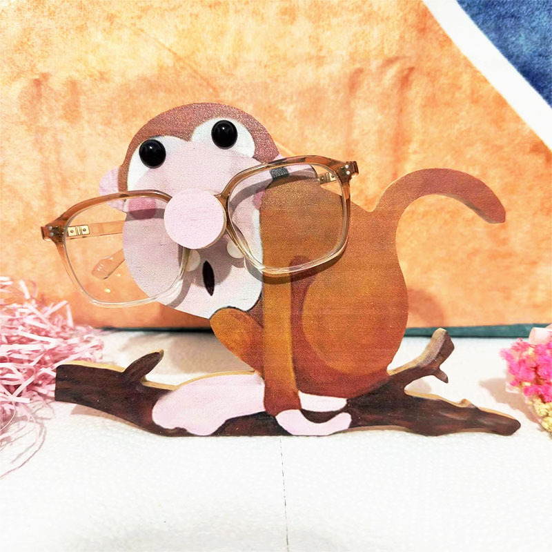 Hot Sale Cute Small Animal Handmade Wooden Glasses Display Frame Desktop Small Decoration