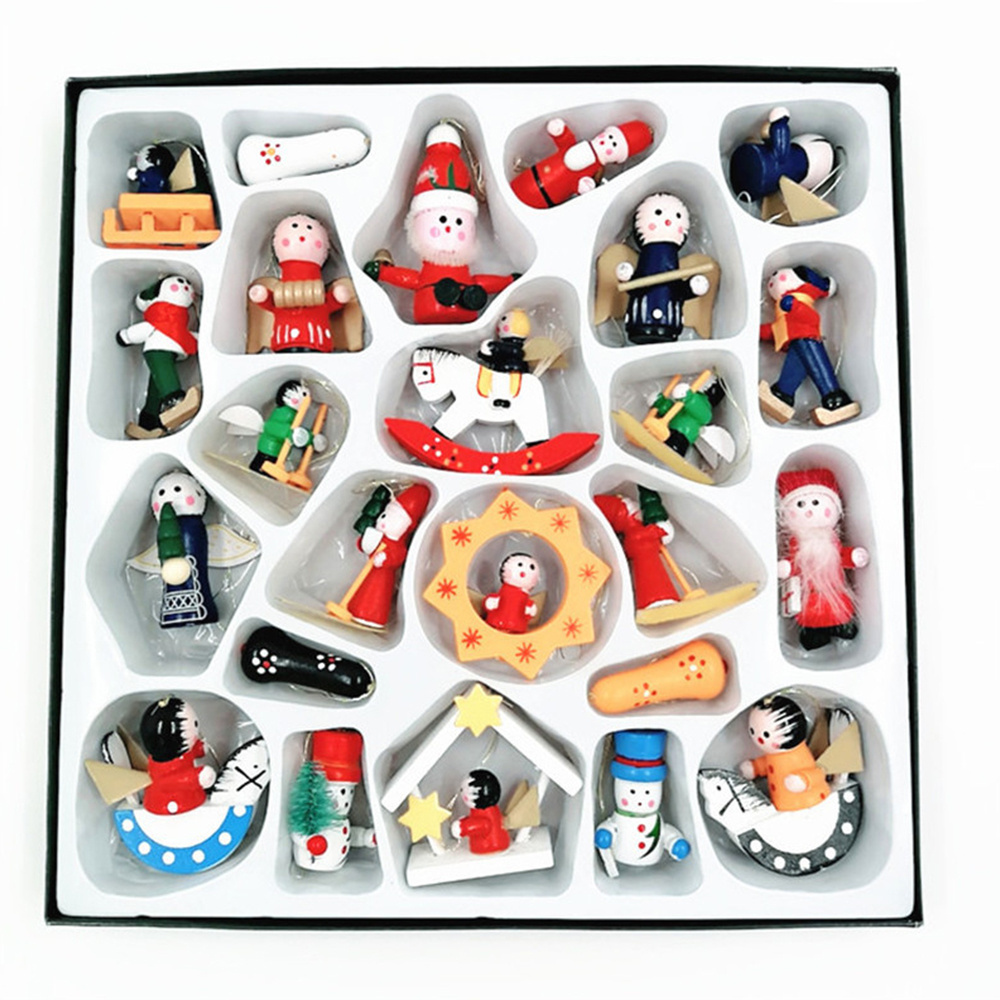 Hot Sale 24pcs/box Christmas Gift Box Wooden Pendant Decoration Christmas Tree Decoration