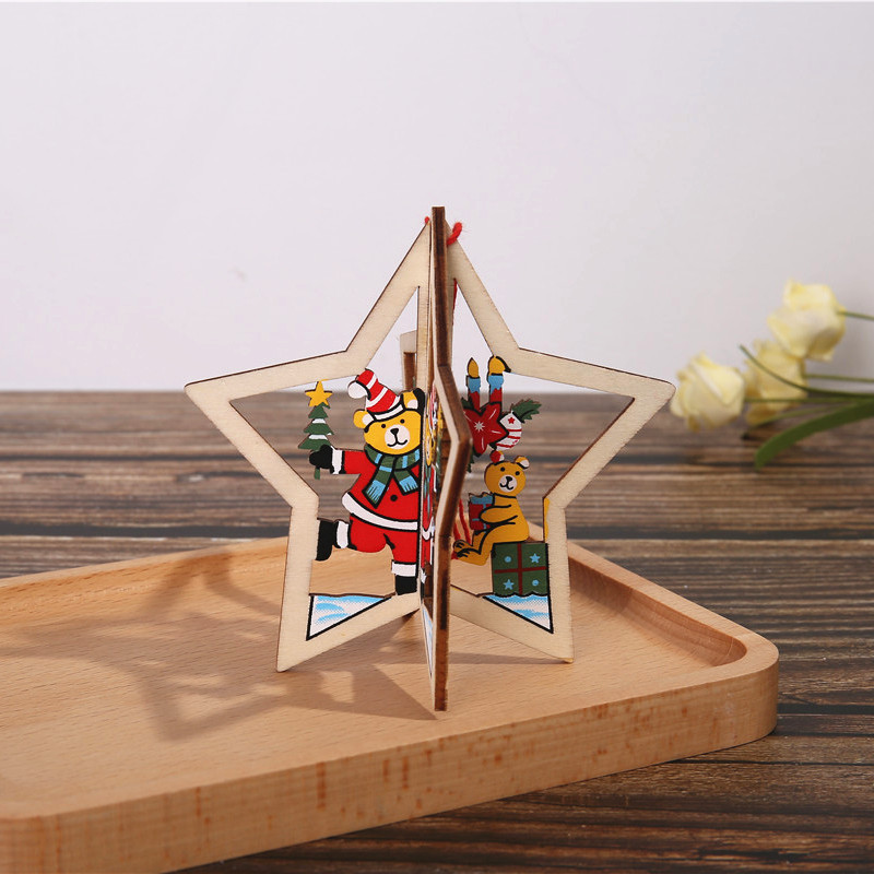 Wholesale Wooden Christmas Decorations 3d Wooden Christmas Tree Decorations Hanging Ornaments