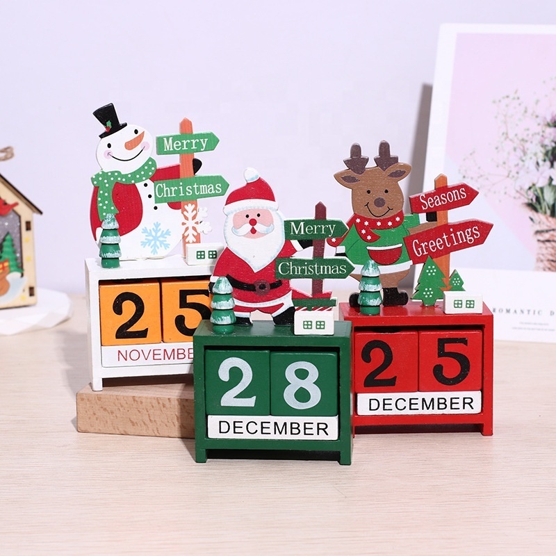 Factory Direct Price Christmas Countdown Calendar Decoration Desktop Decoration Christmas Wooden Handicraft