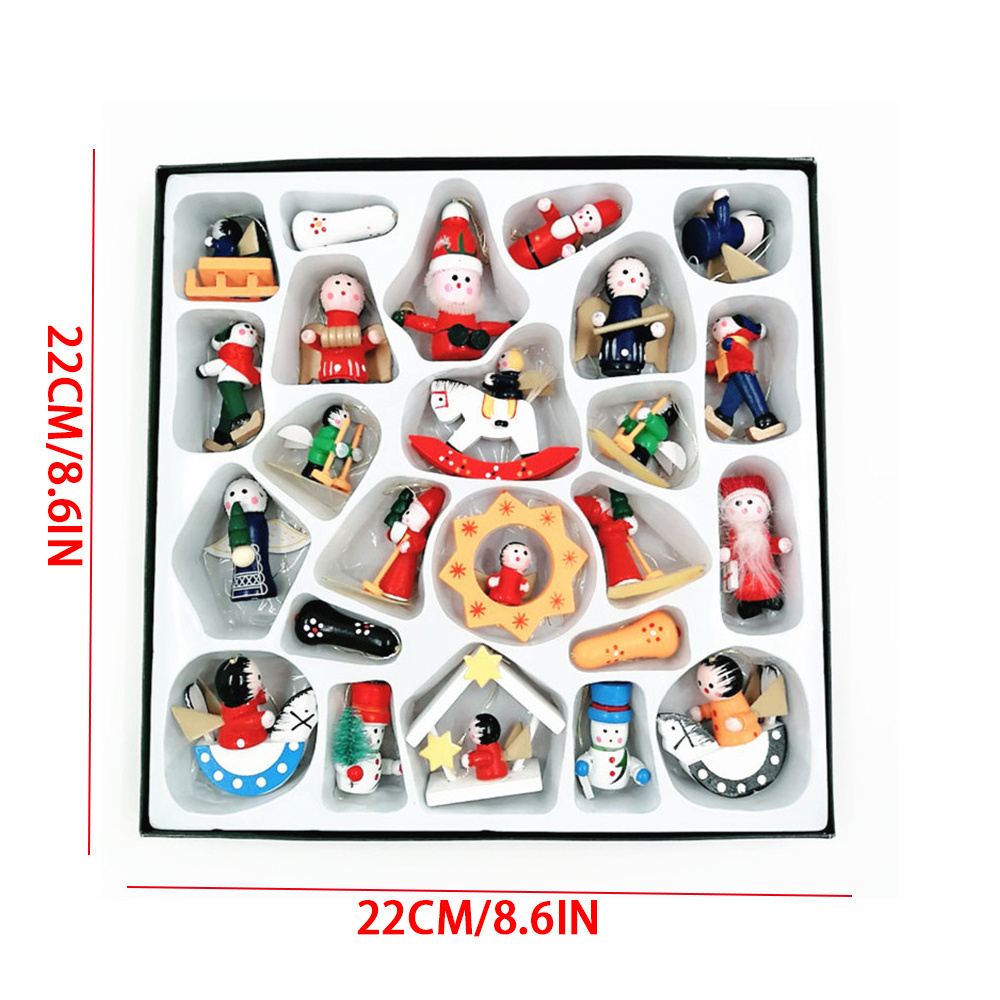 Hot Sale 24pcs/box Christmas Gift Box Wooden Pendant Decoration Christmas Tree Decoration